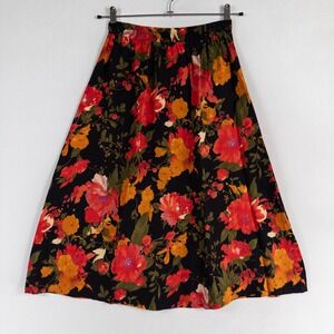 Le Damor Midi Skirt Sz Medium Black Red Moody Floral Dark Romantic Pull On